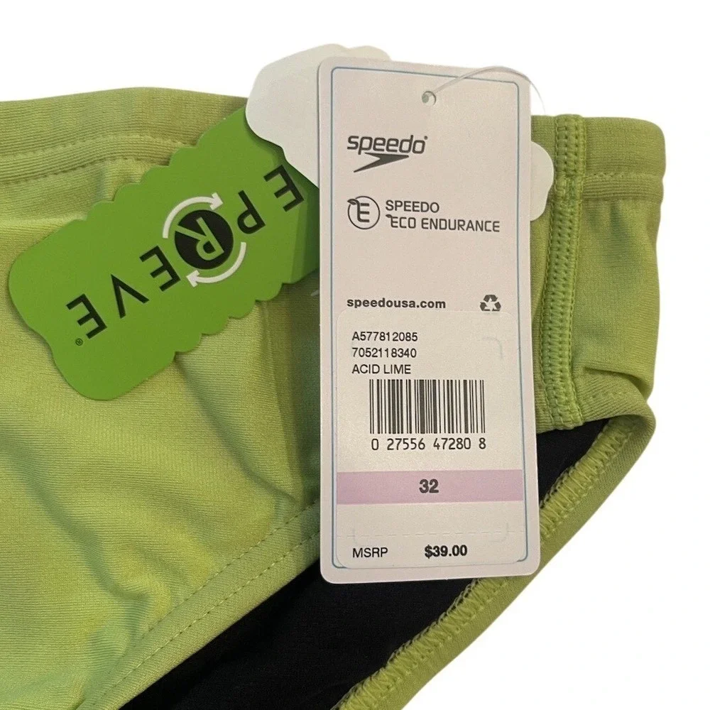 NWT Speedo Men's Size 32 Vibe Collection Acid Lime Swim Briefs Eco Endurance New